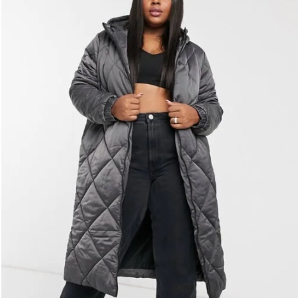 Jaz Satin Longline Puffer Jacket with Hood | Brave Soul | XL